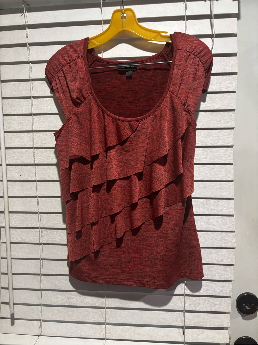 AB Studio Red Ruffle Scoop Neck Tank